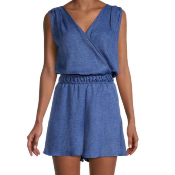 West Kei Pants - West Kei Blue V Neck Elastic Waist Shorts Romper Women Size S